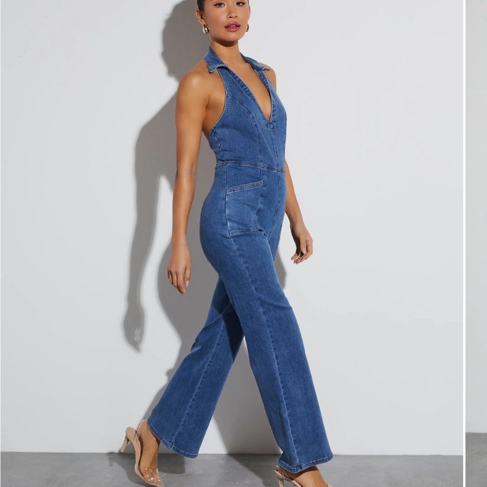 Vici Blue Denim Halter Jumpsuit - Picture 2 of 4